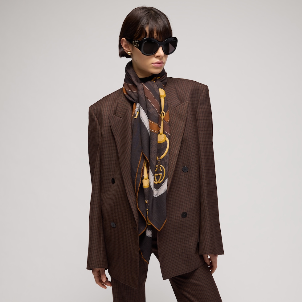 Printed GG silk twill jacquard shawl