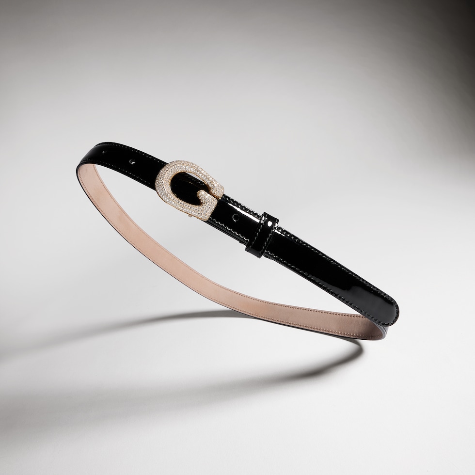 Ceinture fine avec boucle G en cristaux