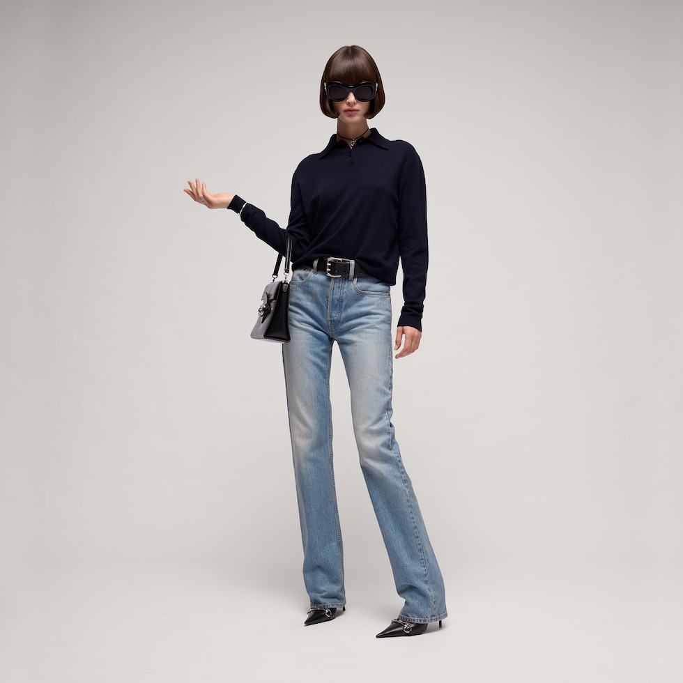 Knit cashmere sweater with embroidery