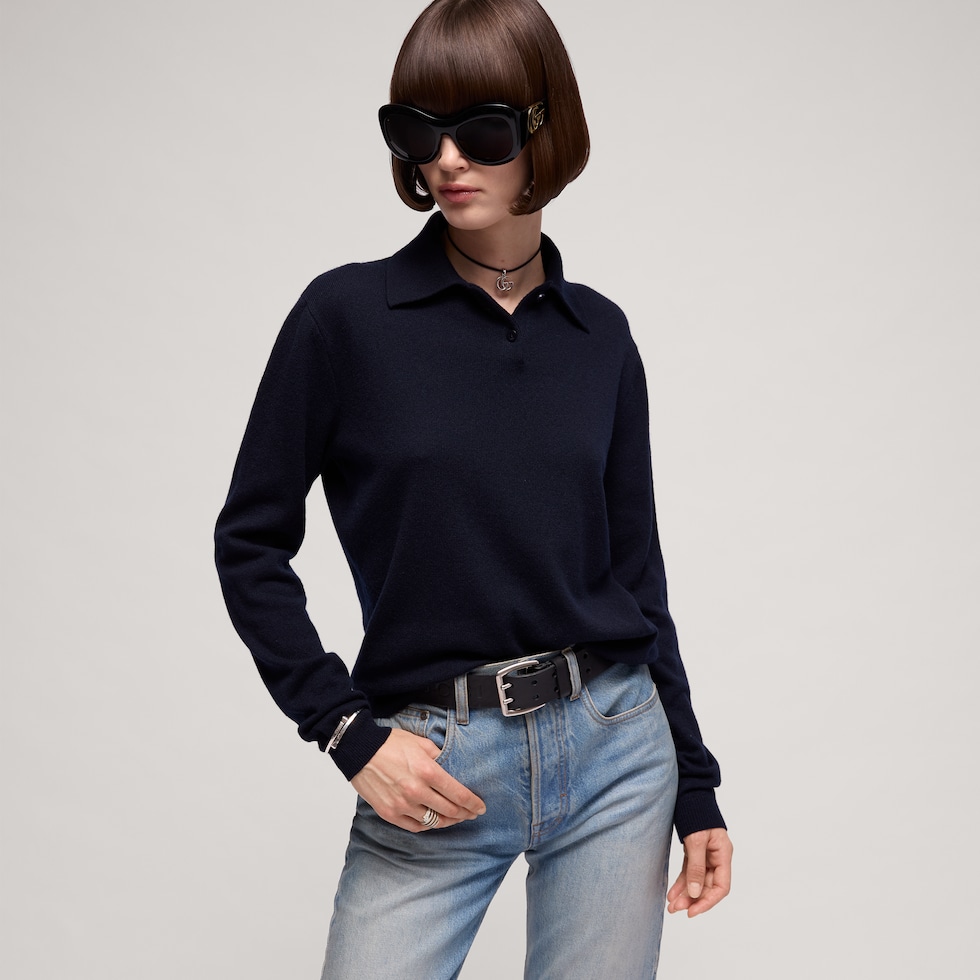Knit cashmere sweater with embroidery