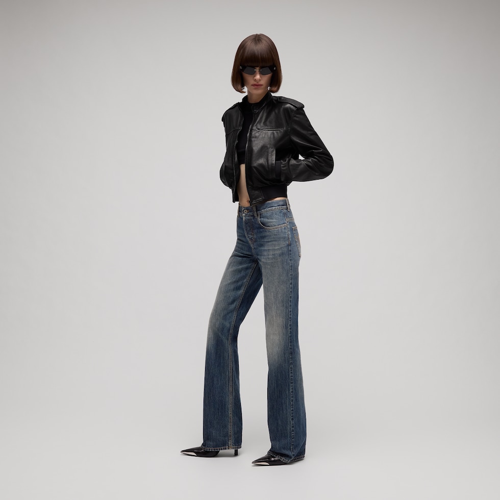 Pantalón de algodón denim con bordado
