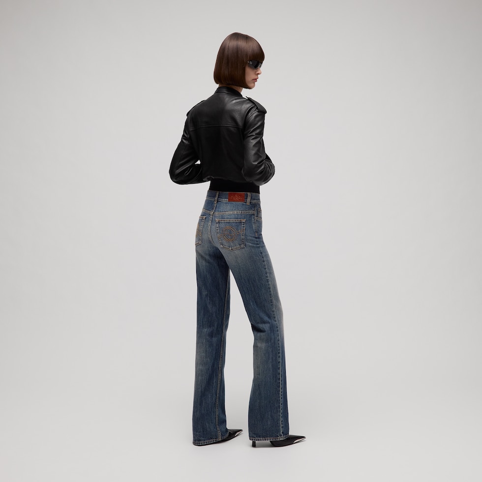 Pantalón de algodón denim con bordado
