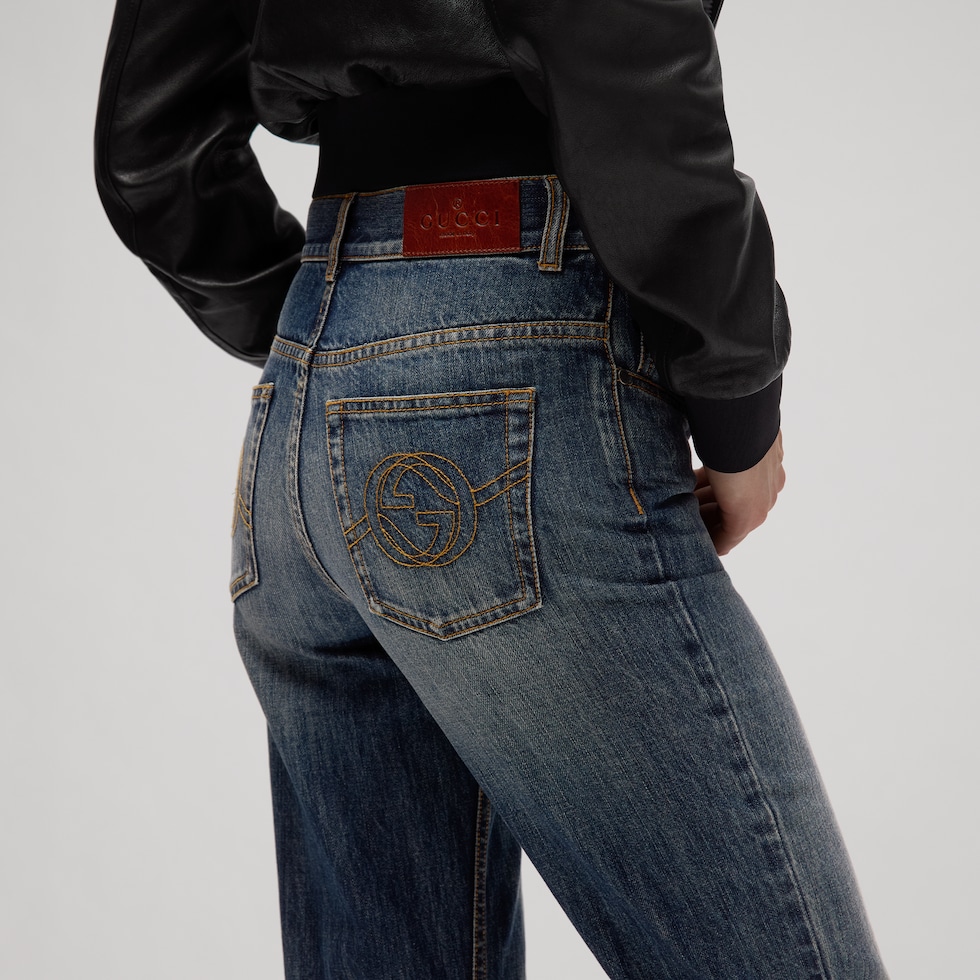 Pantalón de algodón denim con bordado