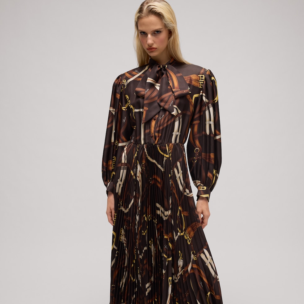 Printed silk twill chemisier dress