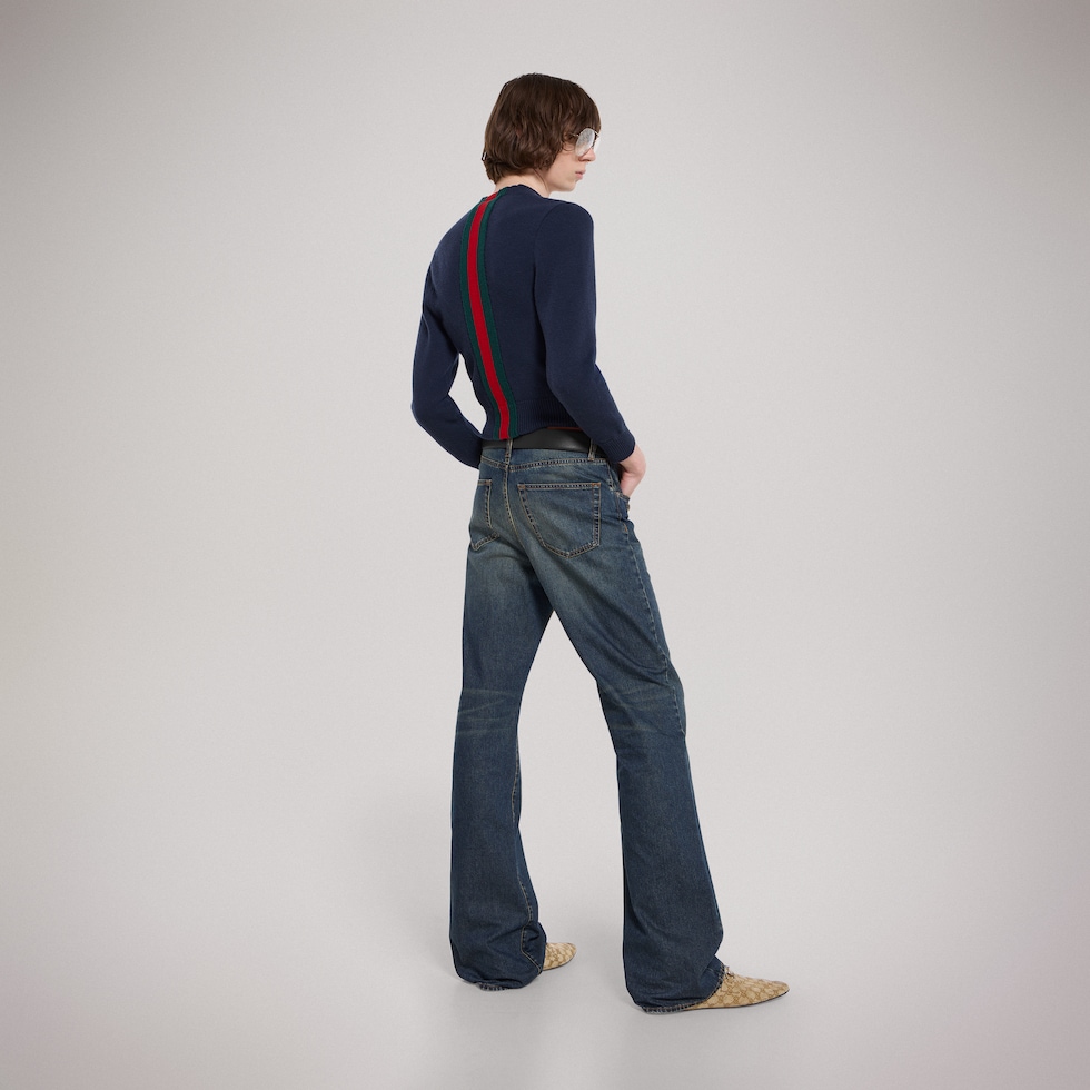 Hose aus Baumwolldenim mit Horsebit-Detail