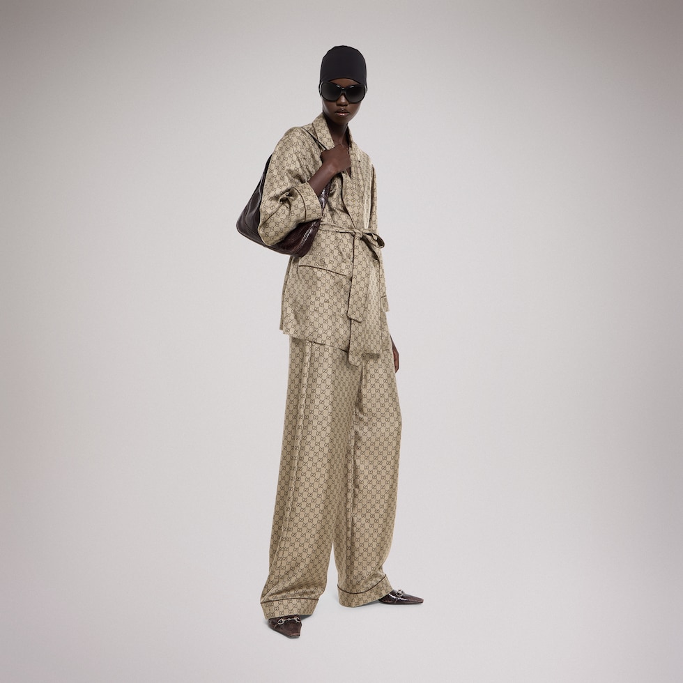Printed silk twill leisure pants
