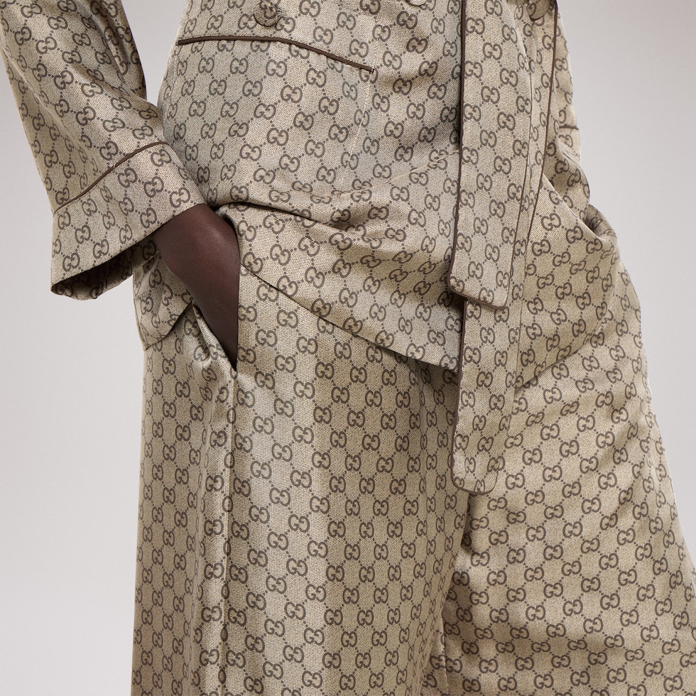 Printed silk twill leisure pants