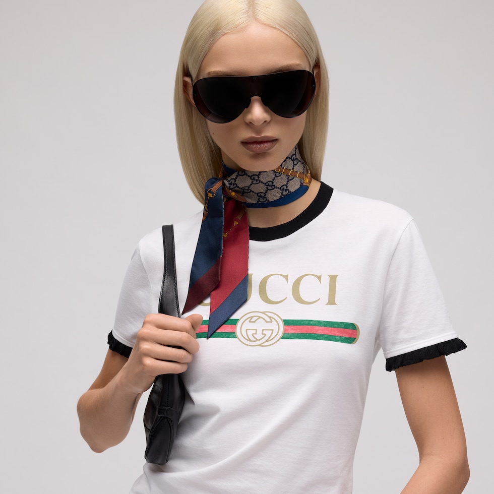 Nastro in seta con stampa Gucci heritage
