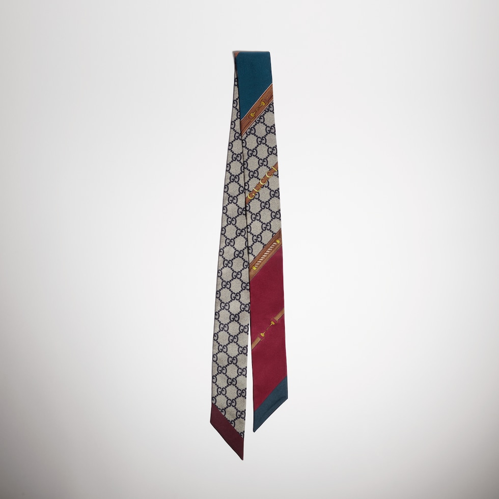 Nastro in seta con stampa Gucci heritage