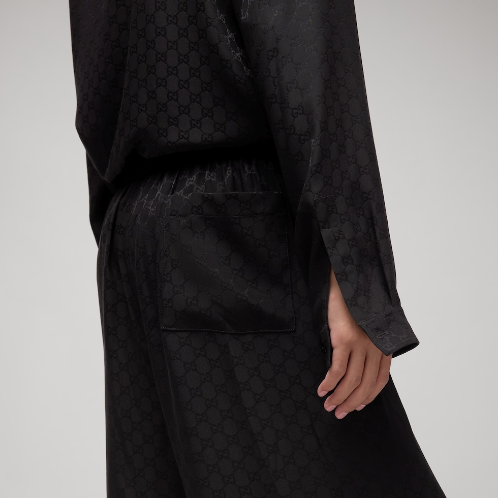 Pantalón informal de jacquard de seda con GG