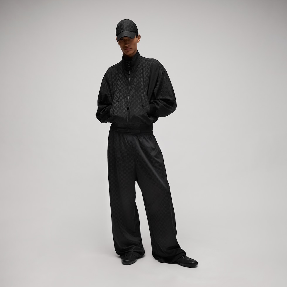 Giacca con cerniera in cotone tecnico GG jacquard