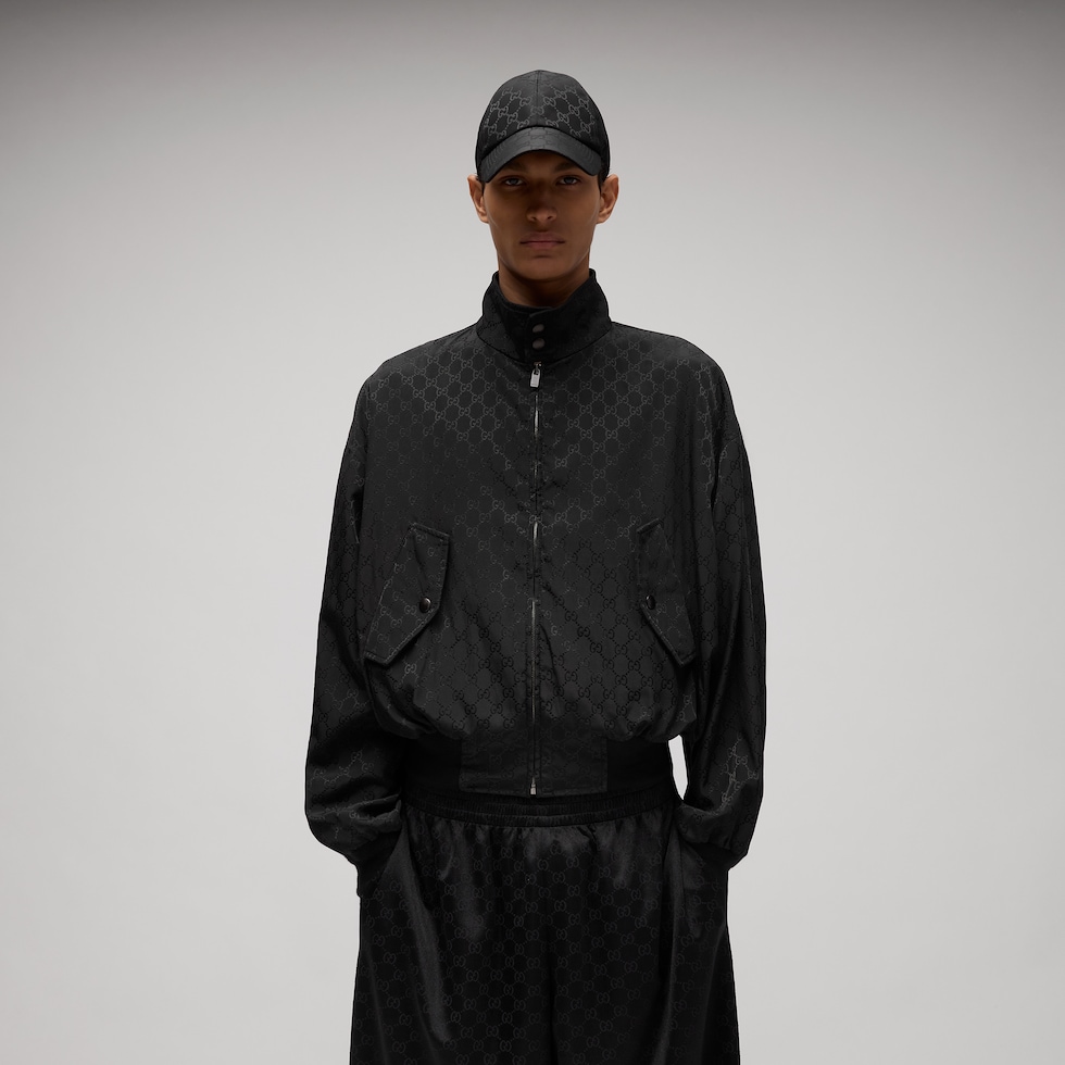 Giacca con cerniera in cotone tecnico GG jacquard