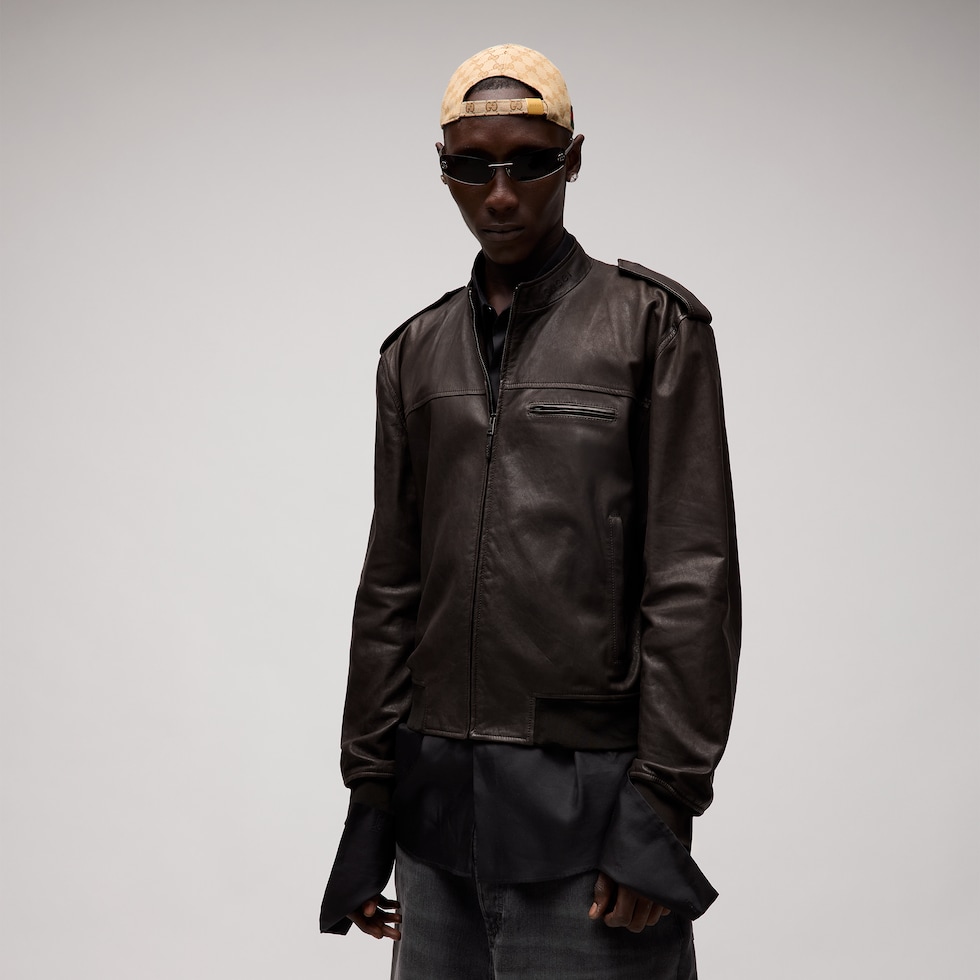 Grainy leather bomber jacket
