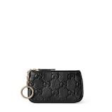 【GUCCI】GGエンブレム キーポーチ グレインレザー ブラック ゴールド金具 GG Emblem key pouch in black leather | GUCCI® US