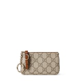 GG Emblem key pouch in beige and dark brown fabric | GUCCI® US