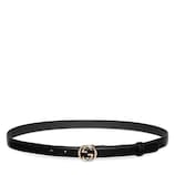 Belt with Interlocking G buckle in black leather | GUCCI® US