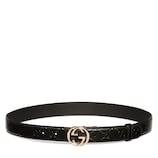 ベルト GUCCI Belt with Interlocking G buckle in black GG leather | GUCCI® CA