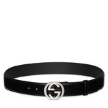 GUCCI インターロッキングGバックル ベルト インターロッキングG バックル付き ベルト ・ブラック レザー