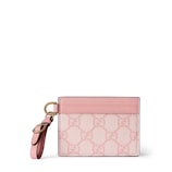 GG Emblem card case with strap in light pink coated fabric