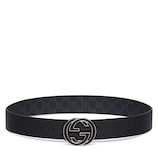 GUCCI GGベルト GG Marmont wide belt with shiny buckle in black leather