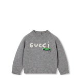 Baby wool sweater with embroidery in light grey | GUCCI® US
