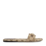 Women's slide sandal with Horsebit in beige and dark brown GG