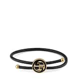 【GUCCI】Interlocking G Enamel Chain Bracelet Black Bracelet with enamel Round Interlocking G in black leather
