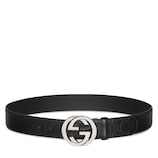 Belt with Interlocking G buckle in black Gucci signature