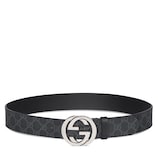 森　GUCCI ベルト Belt with Interlocking G detail in grey and black Supreme