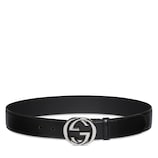 GUCCI ブラックレザーベルト GGバックル 75-90cm ダブルG シャイニーバックル ワイド ベルト ・ブラック レザー