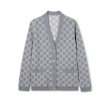 Reversible GG fine wool jacquard cardigan in light pink and grey