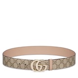 Reversible GG Marmont belt in beige GG Supreme and pink leather