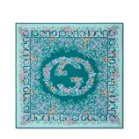 Printed silk twill carré in aquamarine and lilac | GUCCI® US