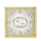 Printed silk twill carré in aquamarine and yellow | GUCCI® US