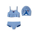 Children's bikini set gingham fabric in white and blue | GUCCI® US