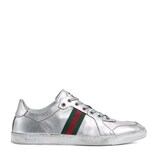 Men's Stretch low-top sneaker in metallic silver leather | GUCCI® CA