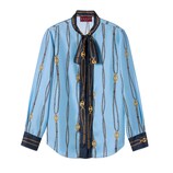 Printed silk twill shirt in light blue | GUCCI® US