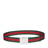 Web belt with rectangular buckle in green and red canvas | GUCCI® US