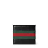 Web Trademark bi-fold wallet in black leather | GUCCI® US