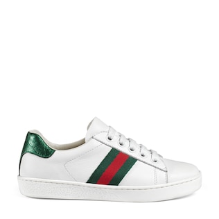 Children s Ace Sneaker White Leather With Green Red Web GUCCI US