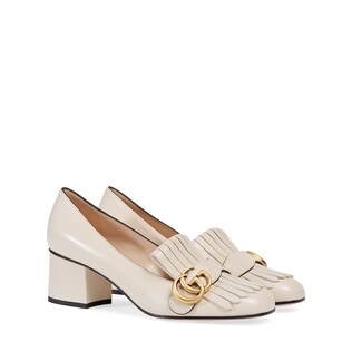Leather mid-heel pump
