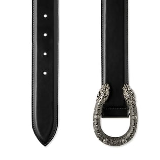 Leather belt with tiger head buckle