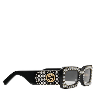Rectangular-frame acetate sunglasses with pearls