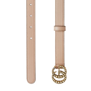 Leather belt with pearl Double G buckle