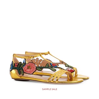 Embroidered metallic leather sandal 