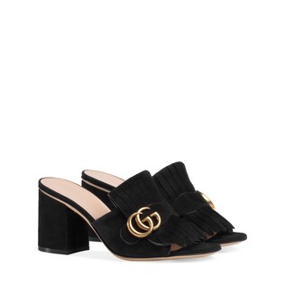 Suede mid-heel slide