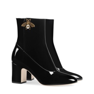 Patent leather ankle boot with bee