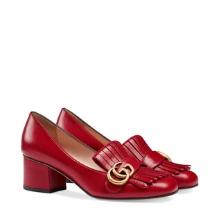 Leather mid-heel pump