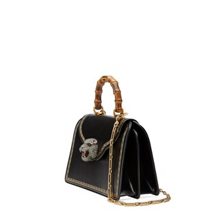 Frame print leather top handle bag