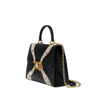 Leather and snakeskin top handle bag